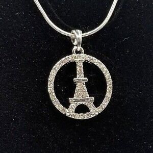 New Silver Tone Eiffel Tower Pendant Necklace 16" Snake‎ Chain Paris Gift Ready